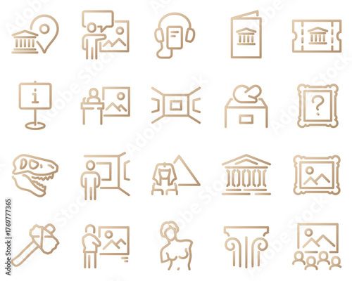 Simple Set of Museum Related Vector Line Icons. Contains such Icons as Tourist Group, Sculpture, Art Gallery and more.	