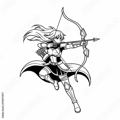  anime archer in mid-action