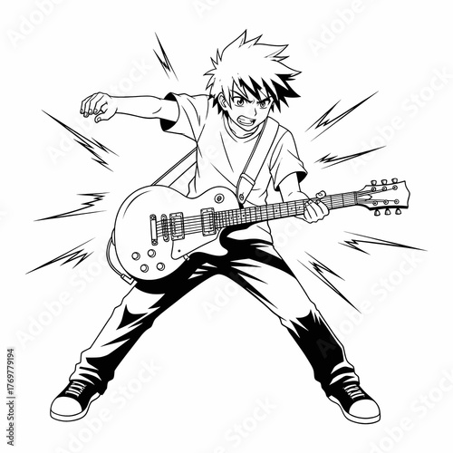 anime boy playing electric guitar