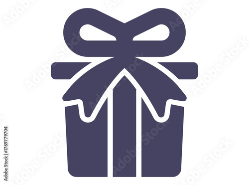 Black gift icon with a bow. Flat illustration.