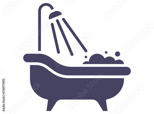 Black bath and shower icon. Flat illustration.