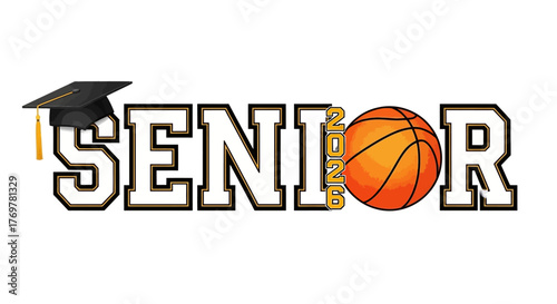 Graduation Banner Design Featuring "SENIOR 2026" with a Basketball Graphic