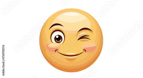 A cheerful and playful yellow emoji face with rosy cheeks winks one eye, conveying a sense of fun, mischief, and friendly communication, perfect for digital expressions and social media content.
