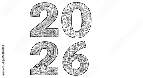 Ornate 2026 New Year Celebration Illustration with Intricate Zentangle Style
