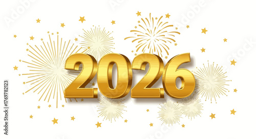 2026 Celebration A Festive Golden Year with Fireworks and Stars - Happy New Year!
