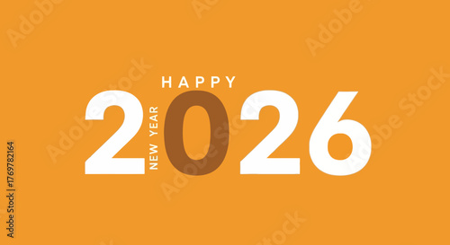 Cheerful and Modern 'Happy New Year 2026' Graphic on a Warm Orange Background