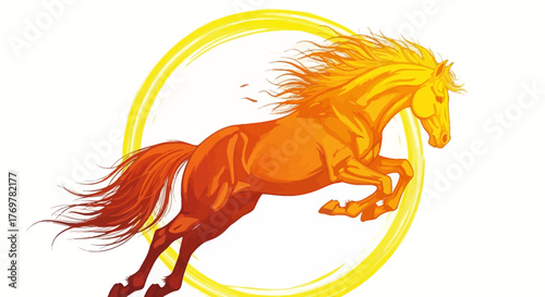 Fiery Horse Leaping Through a Golden Ring A Symbol of Power and Energy