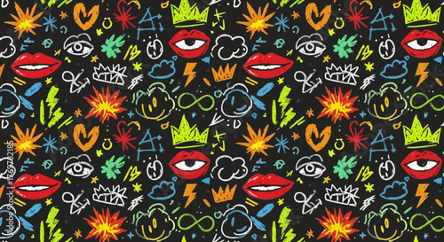 Vibrant and Playful Seamless Pattern with Diverse Icons for Creative Designs