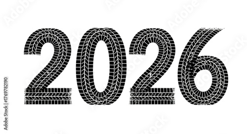 Future Forecast A Conceptual Image of the Year 2026, Represented by Tire Tracks