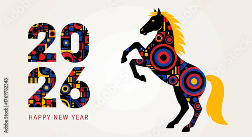 Happy New Year 2026 Abstract Horse Design for Festive Celebrations