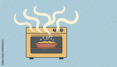 A busy oven with a savory casserole bubbling happily inside the aroma wafting through the kitchen.