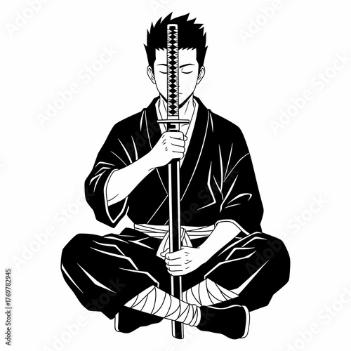 anime swordsman meditating