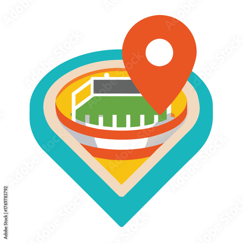 Stadium Vector Map Icon with Sports Field and Location Pin
