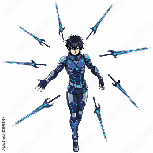 Anime-style character with floating swords