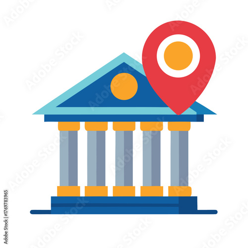 Bank flat icon for map apps, financial services, and investment