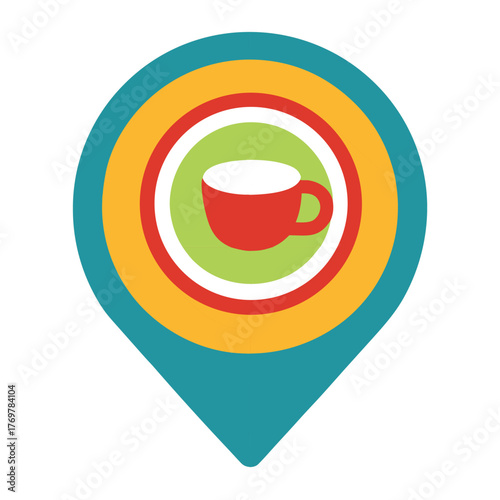Cafe map icon with coffee cup and location pin colorful vector