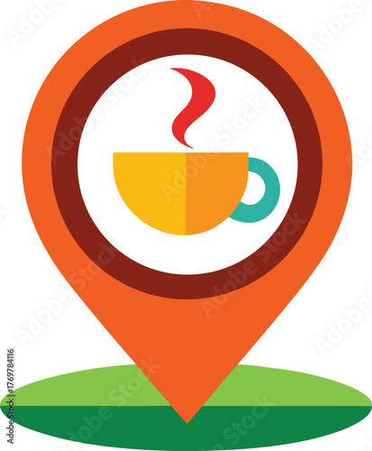 Cafe map icon with coffee cup and location pin colorful vector