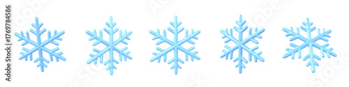 Glossy vector 3D light blue snowflakes. Clean, modern, isolated. Smooth, shiny surface for a glassy, frosty look. Perfect for winter themes and Christmas decorations.
