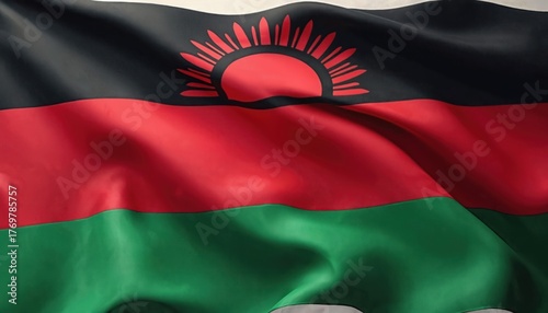 Free Download The Malawi flag waves in the wind. The black red and green stripes of the national flag are presented. The photo of the Malawian banner. Represents culture and identity. - GFXLoad