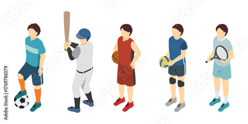 アイソメトリックイラスト：スポーツ(男性)