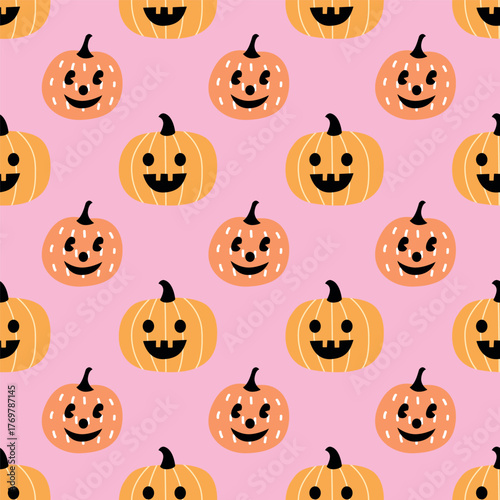 cute halloween pumpkin seamless pattern on pink background