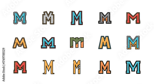 Fotografija Collection of stylized letter M icons in various vibrant color combinations and