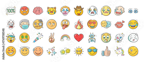 Collection of diverse emoji icons for digital communication and design projects