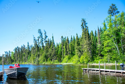 Boats down at the dock on Granite Hill Lake Ontario Canada
