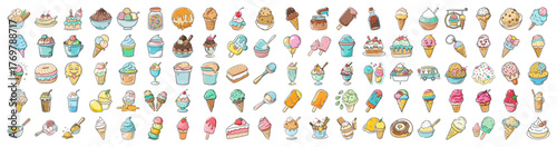 Collection of almond ice cream icons and illustrations vector art