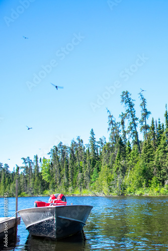 Boats down at the dock on Granite Hill Lake Ontario Canada