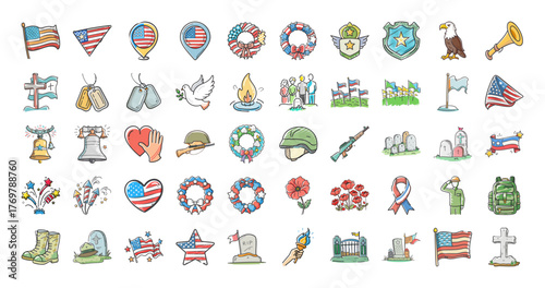 Usa american flag vector icons patriotic symbols illustrations scalable eps