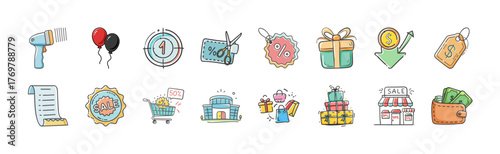 Vector graphics collection icon set with diverse elements for digital use