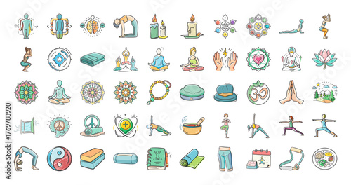 Yoga and meditation icons collection scalable vector graphics for wellness design