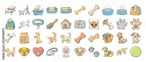Dog agility course vector icons set pet care training equipment illustration