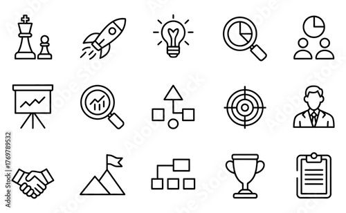 Business strategy and success icons
