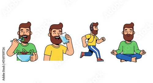 vector bearded man practicing healthy lifestyle habits