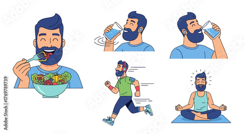 vector bearded man practicing healthy lifestyle habits