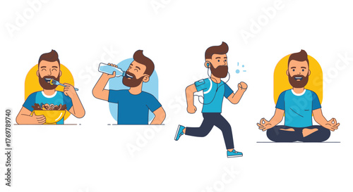 vector bearded man practicing healthy lifestyle habits