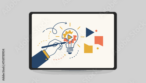 A digital illustration being sketched on a tablet showcasing the creative process of graphic design in progress.