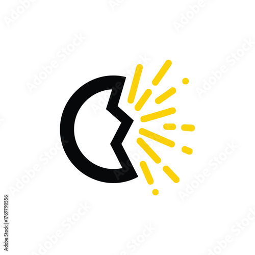 Abstract logo concept of a cracked shape with sunburst effect, modern design