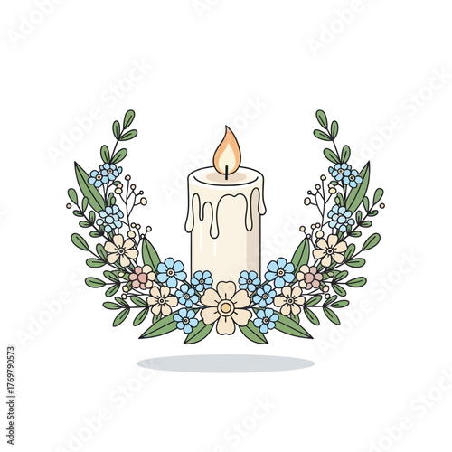 Candle in Floral Wreath A Symbol of Remembrance and Serenity