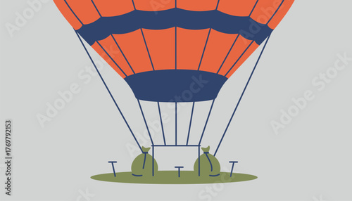 A closeup of the balloons envelope being tethered down showcasing the texture of the fabric and the careful preparation before the ascent.