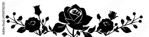 elegant black and white rose floral arrangement silhouette