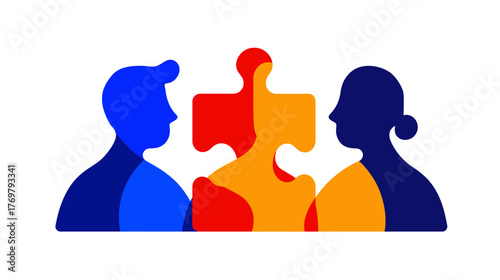 Two profiles and a puzzle piece with colors