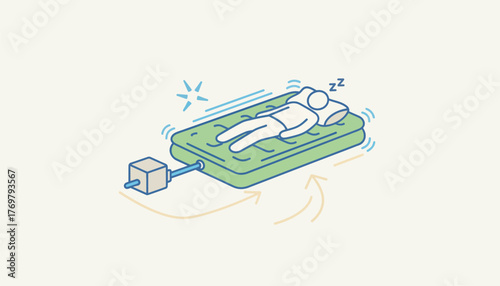 An illustration of an air mattress being inflated with an electric pump highlighting its lightweight and quick setup for comfortable sleeping.