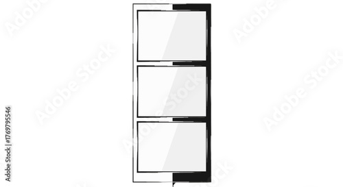 Modern photo booth strip template with three blank white screens, perfect for events, parties, or corporate functions, isolated on a clean black and white background, EPS 10 vector graphic.