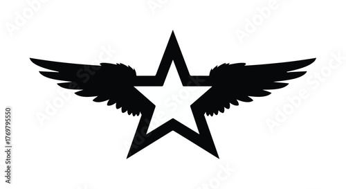 Bold black star emblem with outstretched wings, symbolizing achievement and aspiration