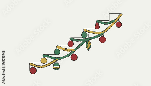 A vibrant array of ornaments and tinsel cascading down from a beautifully adorned staircase creating a festive focal point in the home.