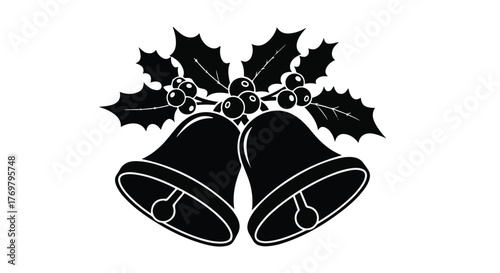 Festive holiday bells adorned with holly and berries, symbolizing Christmas cheer