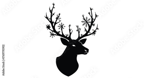 Elegant deer silhouette with delicate floral antlers, symbolizing nature's artistry and winter wonder